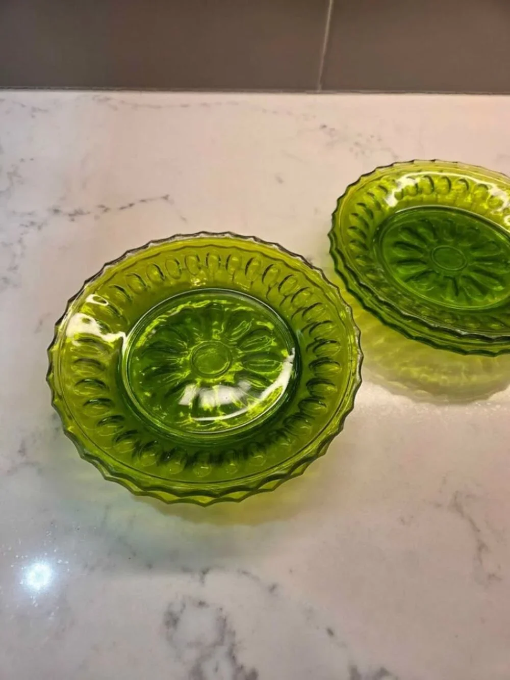 Vintage green glass plates set of 4